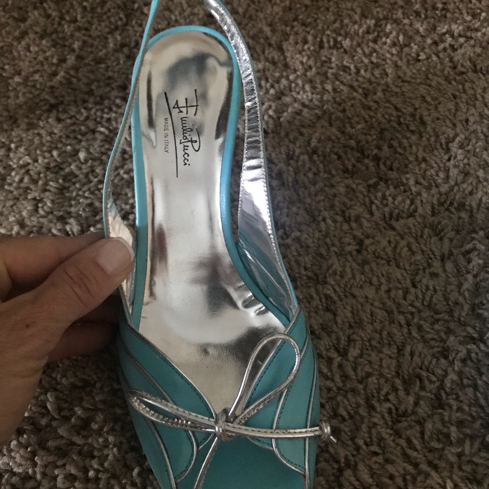 Emilio Pucci size 7 (37) turquoise wedge Sandal